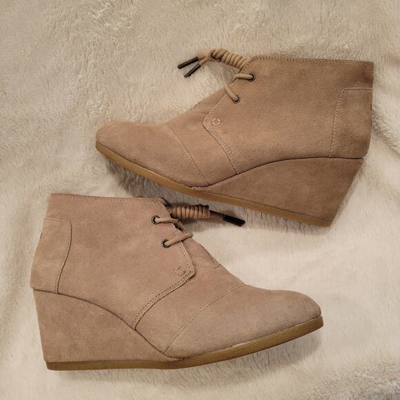 TOMS Womens Desert Wedge Suede Taupe Ankle High Heel Bootie✨️9.5 - Picture 13 of 16